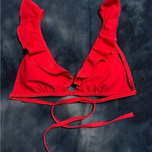 Express Vibrant Red Ruffle Bikini Top
